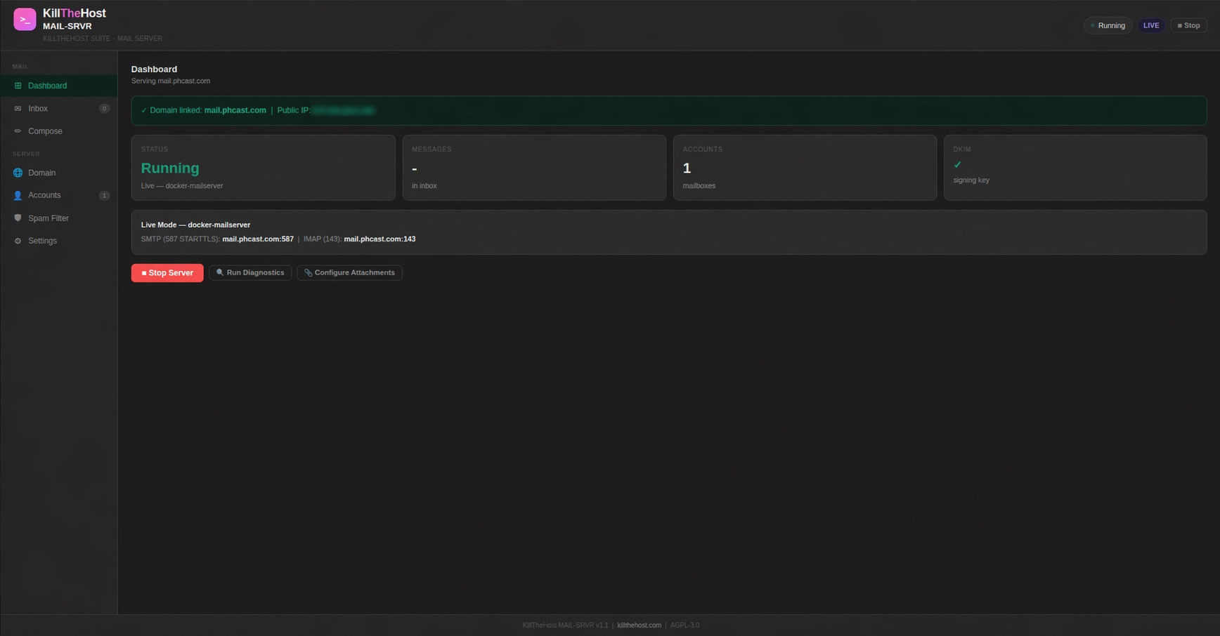 MAIL-SRVR interface screenshot