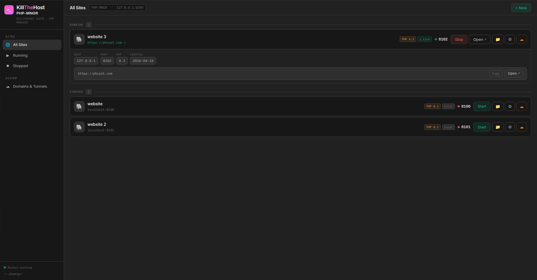 PHP-MNGR interface screenshot
